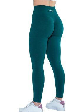 Women's Deep Teal Seamless Scrunch Tights Tummy Control Workout Yoga Leggings